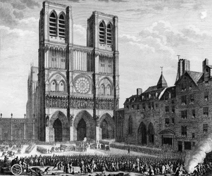 Revolución Francesa: Thomas de Mahy, Marqués de Favras (1744-1790) haciendo enmiendas frente a Notre Dame de París en la isla de la Cité el 19 de febrero