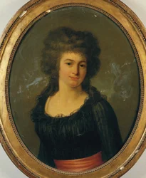 Retrato de una dama con vestido negro y faja roja
