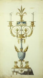 Diseño para un Candelabro de Bronce Dorado y Esmalte