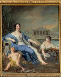 Retrato de cuerpo entero de Marie Anne de Bourbon, llamada Mademoiselle de Clermont, en las aguas minerales de Chantilly