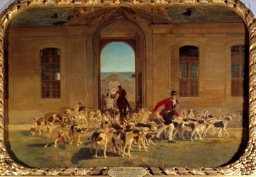 La manada saliendo de los grandes establos de Chantilly