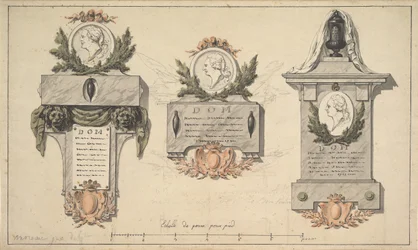 Tres diseños para un monumento funerario o epitafio, ca. 1770-90