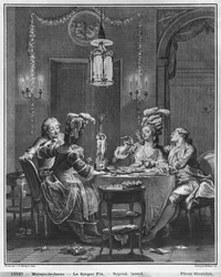 La Cena Gourmet, grabado por Isidore Stanislas Helman (1743-1809) 1781