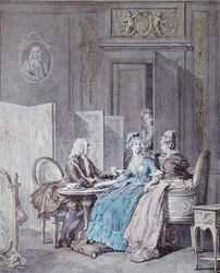 La declaración de embarazo, segunda mitad del siglo XVIII, grabado por Pietro Antonio Martini (1739-97)