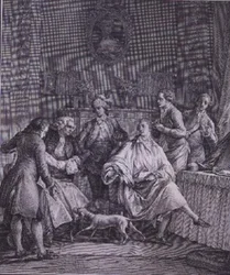 El vestidor del caballero, grabado por P.A. Martini (1739-97)