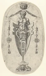 Figura terminal masculina, torso con barba y turbante en un pedestal de medio cuerpo, ca. 1543