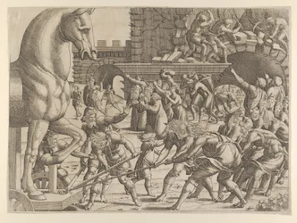 Los troyanos llevan el caballo de madera a su ciudad, 1535-55