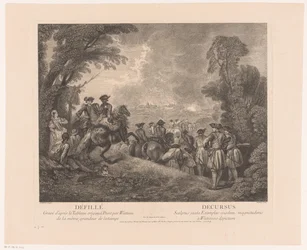 Procesión con soldados en su camino a una ciudad Défillé - Decursus (título sobre objeto) Obras de Antoine Watteau (título de la serie) El trabajo de Antoine Watteau, peintre du roy en son Académie roïale de peinture et sculpture (...) (título de la serie)