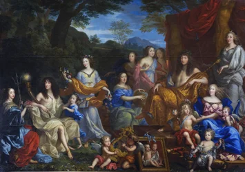 Francés: Portrait mythologique de la famille de Louis XIV Retrato mitológico de Luis XIV y la familia real