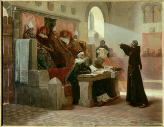 Inquisición albigeois: “El agitador de Languedoc Bernard Delicieux (1260-1318), monje franciscano durante su juicio.”