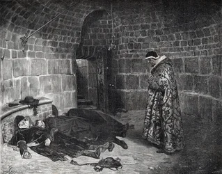 La venganza del papa Urbano VI (1318-1389) - el papa Urbano VI tortura y hace desaparecer a sus propios cardenales - grabado de Laurens