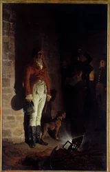 La muerte del Duque de Enghien (1772-1804). Louis Antoine Henri de Bourbon, Duque de Enghien (1772-1804), sospechoso sin pruebas de haber conspirado contra el Primer Cónsul Napoleón Bonaparte fue ejecutado el 21 de marzo de 1804 en Vincennes. Pintura de Je