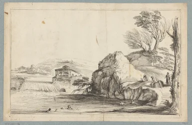 Paisaje con bañistas cerca de una pequeña cascada
Impresiones a partir de dibujos del gabinete Jabach (título de la serie)