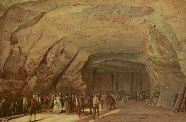 Entrada e interior de una cueva utilizada como almacén de sal en Dieppedalle, c.1798