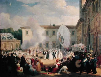 François René (1768-1848) Vizconde de Chateaubriand, recibiendo a la Gran Duquesa Elena de Rusia (1807-73) en los jardines de la Villa Medici, 29 de abril de 1829, 1830