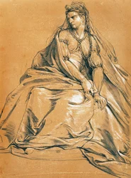 La actriz Adrienne Lecouvreur (1692-1730) en el papel principal de Andromaque, de Jean Racine (1639-1699), dibujo, Francia.