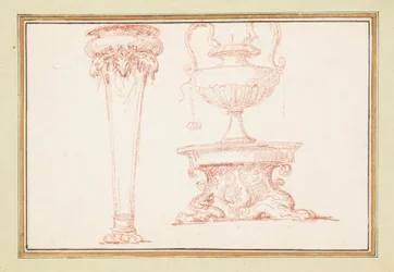 Dibujo encuadernado, Un jarrón y una lámpara sobre un soporte, en Dessins d