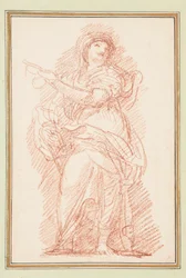 Figura femenina de pie señalando