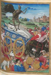 El triunfo de la Muerte: la muerte de Laura. Miniatura de Pétrarque, Les Triomphes, 1500-1505
