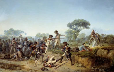 Guerra de vendee el caballero Charles de bois-hardy (madera dura, boishardy) queriendo salvar a su amante (1795). Pintura de Jean Soreuil (1824-1871)