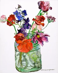 Delphiniums, Poppies  Others in Jar, 2011 (acuarela y tinta sobre papel)