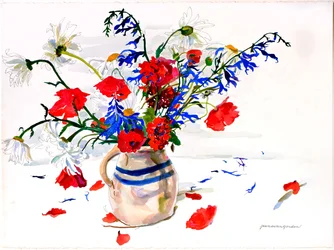 Fallen Petals, Monte Sereno, California (acuarela y tinta sobre papel)