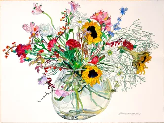 Late Summer in Glass Bowl (acuarela y tinta sobre papel)