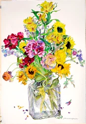 Girasoles, Godetia, Alstroemeria, Ranúnculos