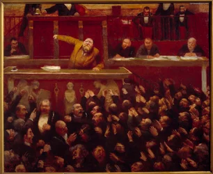 El diputado socialista Jean Jaurès (1859-1914) en la tribuna de la Cámara de Diputados. Pintura de Jean Veber (1868-1928), 1903. París, Musée Carnavalet