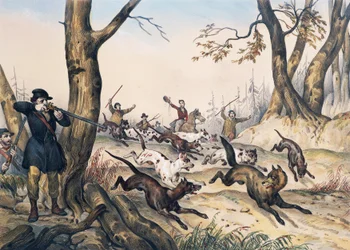La caza del lobo, grabado de Jean Victor Adam (1801-1866)
