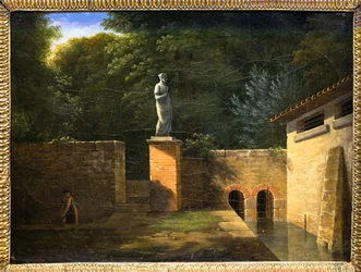 La estatua o Interior de un parque (óleo sobre lienzo)