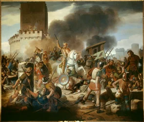 El Conde Eudes (Odon) defiende París contra los normandos en 886. Pintura de Victor Schnetz