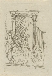 Hombre arrodillado ante un monarca