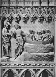 Catedral, interior, pantalla del coro, Jesucristo apareciendo en el Lago Tiberíades, la pesca milagrosa, c.1340-51