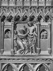 Catedral, interior, pantalla del coro, Jesucristo apareciendo a los apóstoles, incredulidad de Santo Tomás, c.1340-51