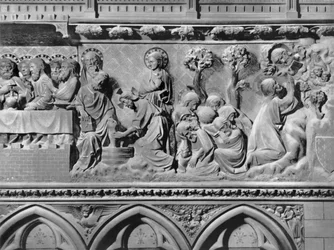 Catedral, interior, pantalla del coro, Última Cena, Jesucristo lavando los pies de los apóstoles, Cristo en el Jardín de los Olivos, c.1340-51