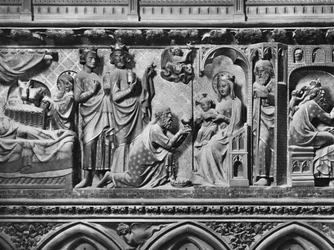 Catedral, interior, pantalla del coro, Natividad, Adoración de los Magos, c.1340-51