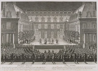 Ópera Alceste de Jean-Baptiste Lully representada en el patio de mármol del Palacio de Versalles