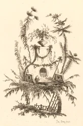 Fuente china con jarrón