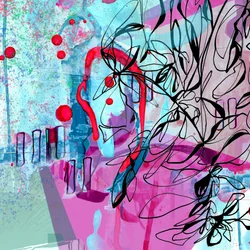 Abstracto en rosa y azul vivos