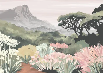 Paisaje montañoso en flor