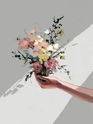 Con flores en la mano