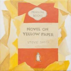 Portada de libro Penguin. Novela sobre papel amarillo (acrílico)