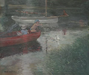 Niños navegando en un yate (óleo sobre lienzo)