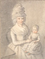 Dama con niño pequeño en el regazo