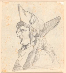 Un hombre gritando (¿un suizo?) con un sombrero triangular