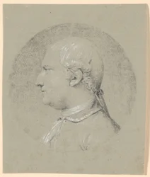 Retrato de hombre, inscrito en un círculo, perfil hacia la izquierda