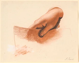 Estudio de la mano derecha de un hombre, sosteniendo un trozo de papel; estudio para el retrato familiar de Anker