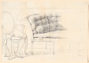 Estudio para el retrato familiar de Holmskiold de 1787: el sofá acolchado, y a la izquierda una silla con la figura de Holmskiold esbozada