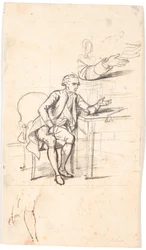 Estudio para el retrato familiar de Holmskiold de 1787: consejero Theodor Holmskiold sentado en una mesa
